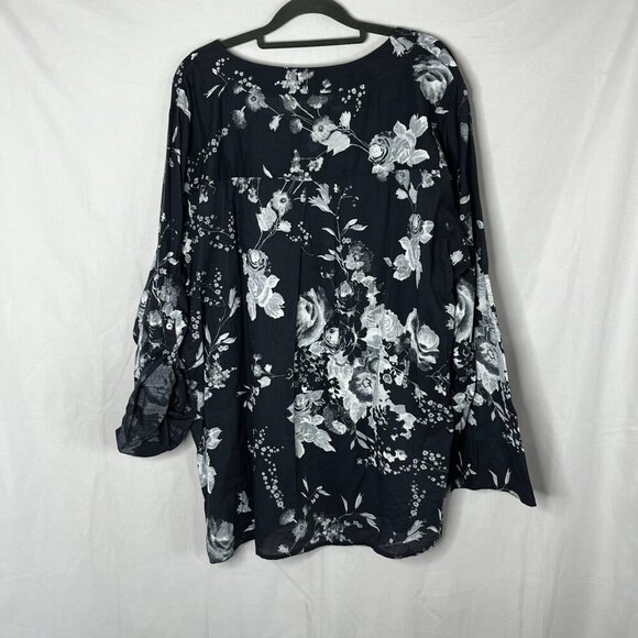 Soft Surroundings Sheer Silk Satin Leaves Hi-Low Tunic‎ Blouse Blue Button Up 2X - Picture 7 of 10